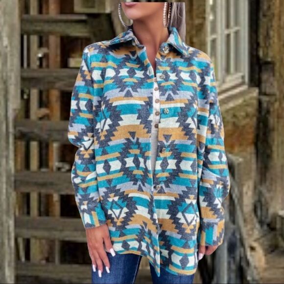 Turquoise Aztec Jacket  - Picture 3 of 6